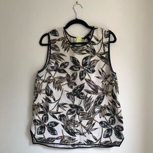 J.Crew Leaf pattern basket weave tank